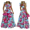thumbnail image 3 of Women'S 2 Piece Outfits Spaghetti Strap Crop Top and Smocked Waist Ruffle Swing Long Skirt Set Pink Flowers XXL, 3 of 6
