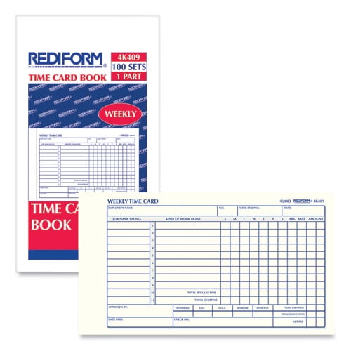 Weekly Employee Time Cards, One Side, 4.25 x 7, 100/Pad Weekly Employee Time Cards, One Side, 4.25 x 7, 100/Pad