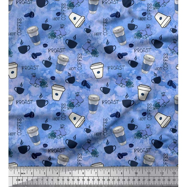 Soimoi Modal Satin Fabric Hot Coffee Beverages Printed Fabric 1 Yard 42 Inch Wide