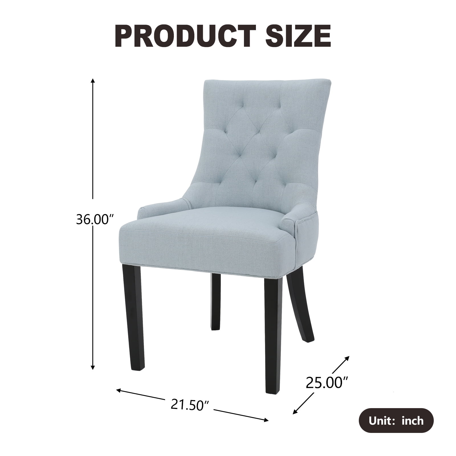 Kadyn Modern Fabric Dining Chairs, Upholstered Dining Side Chairs for Home Furniture, Kitchen Dining Chairs with Wood Legs and Arm Rest, 2-pcs Set, Light Sky