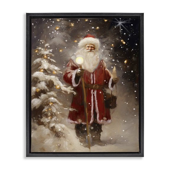 Stupell Industries Victorian Santa in Snowy Night Scene Black Floating Frame Canvas Art, 25 x 31, by Ramona Murdock