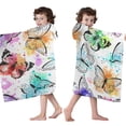 thumbnail image 4 of White Colorful Splash Butterfly Pattern Hooded Bath Towel，50"x30" for Ages 3 To 12 Kids, Quick Dry Lightweight Soft Microfiber Hood Beach Towel Cover Up for Kids, 4 of 7