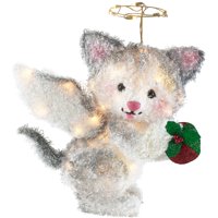 Holiday Time 25-Inch Light-Up Fluffy Angel Cat, White with 35 Lights