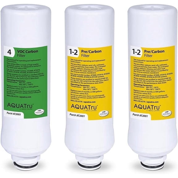 AquaTru 3-Stage Replacement Water Filter Combo pack for Classic, Connect and Under Sink Systems, 1-Year Supply