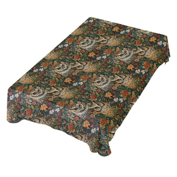 JSTEL Owl Rose Flower Table Cloth Rectangle 54 x 72 Inch Tablecloth Anti Wrinkle Table Cover for Dining Kitchen Parties