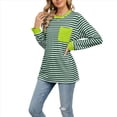 thumbnail image 2 of Camisas de Larga para Mujer, Cuello Redondo A Rayas, Corte Holgado, Camiseta de Bloques de Color Otoño 2025 con Bolsillo Rayas XL, 2 of 10