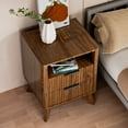 thumbnail image 5 of CHITOOMA 2-Drawer Nightstand with Open Shelf, Wood Fluted Bedside Table with Storage, Small End Table for Bedroom Living Room, Walnut, 5 of 9