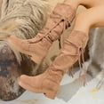 thumbnail image 4 of Viluyesy Womens Square Toe Boots, Thick Heeled Pull-On Fashion Tassel Suede Leather Knee High Boots Brown, 4 of 9