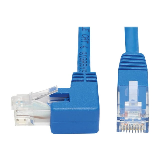 Eaton Tripp Lite Series Left-Angle Cat6 Gigabit Molded UTP Ethernet Cable (RJ45 Left-Angle M to RJ45 M), Blue, 15 ft. (4.57 m) - Patch cable - RJ-45 (M) to RJ-45 (M) left-angled - 15 ft - UTP - CAT 5/5e/6 - molded, stranded - blue