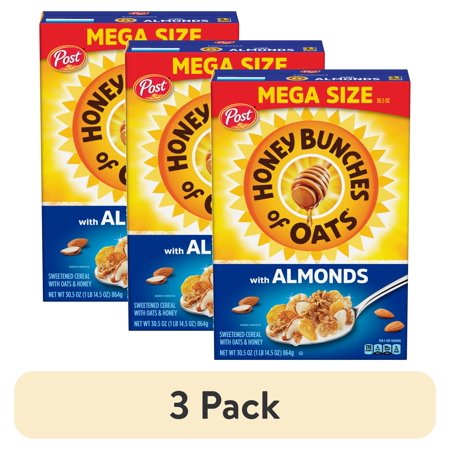(3 pack) Post Honey Bunches of Oats with Almonds Breakfast Cereal, Mega Family Size Cereal, 30.5 OZ Box