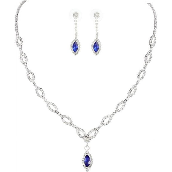 Silver Bride Wedding Jewelry Sets Blue Crystal Bridal Necklace Earrings Set Rhinestone Prom Costume Jewelry Set Choker Necklace for Women and Brides