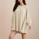 thumbnail image 3 of Vestido Mujer Casual Corto Color Sólido Cuello Redondo Traje Diario Básico Kuymtek  Beige T L para Mujer, 3 of 6