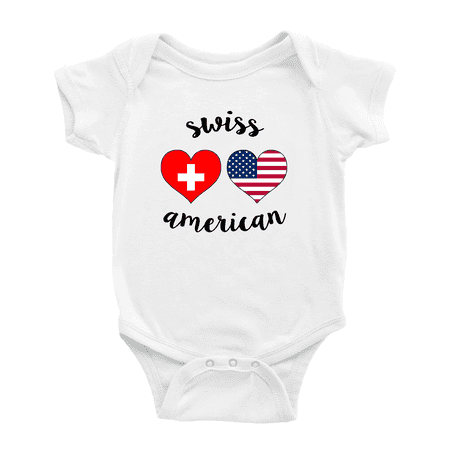 

Swiss American Flag Two Hearts Cute Baby Bodysuits (White 6-12 Months)