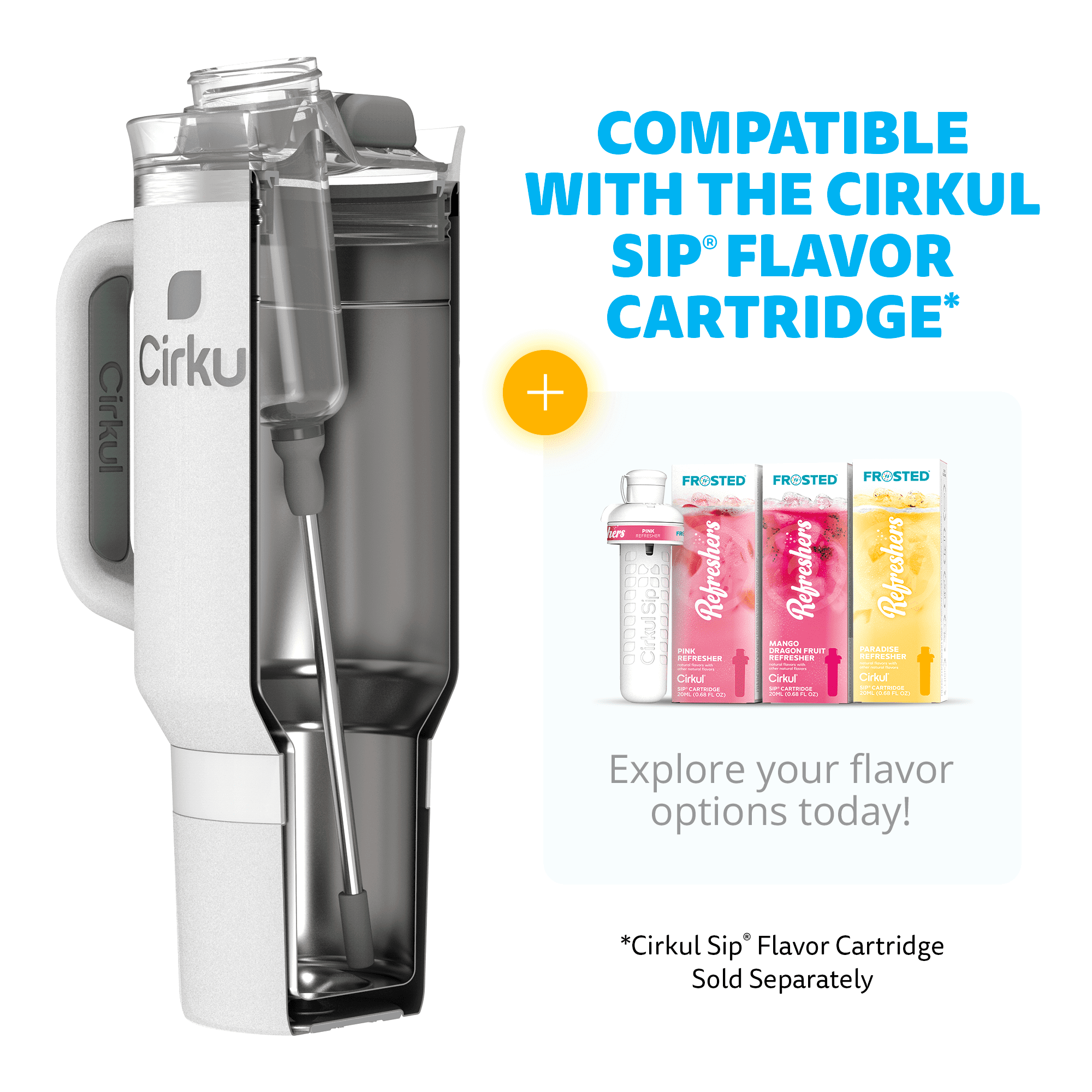 (4 pack) Cirkul 40oz All-Day StrawSip Double-Wall Insulated Stainless Steel Tumbler with Handle, Fog (Light Gray)