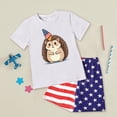 thumbnail image 2 of KPOPLK Girls Summer 2Pcs Outfits Set Clothing Short Sleeve Rainbow Stripe Embroidery and Elastic Waist Shorts Clothes(7-8 Years,Purple), 2 of 4