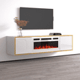thumbnail image 2 of Goldie WH-EF Floating Fireplace TV Stand for TVs up to 75", Modern High Gloss 65" Entertainment Center, Wall Mounted Electric Fireplace TV Media Console with Storage Cabinets, 2 of 8