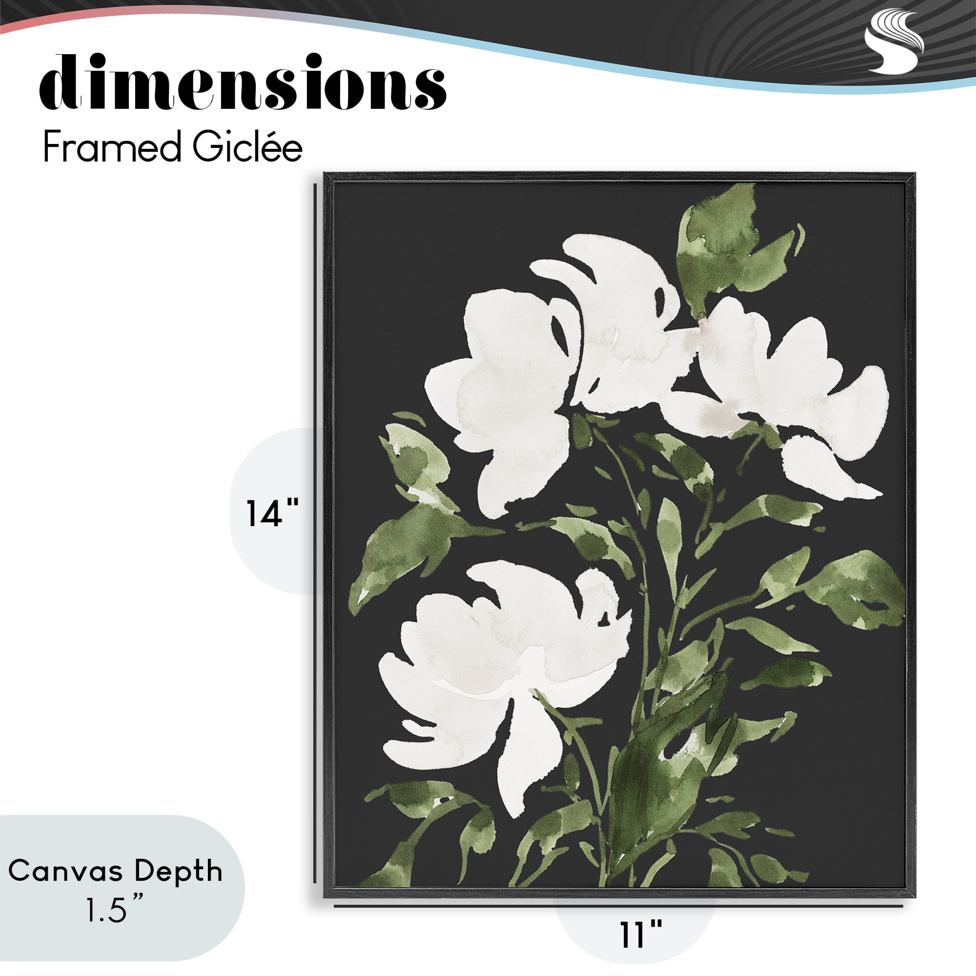 Stupell Industries White Over Black Floral Black Framed Giclee Art, design by Lucille Price