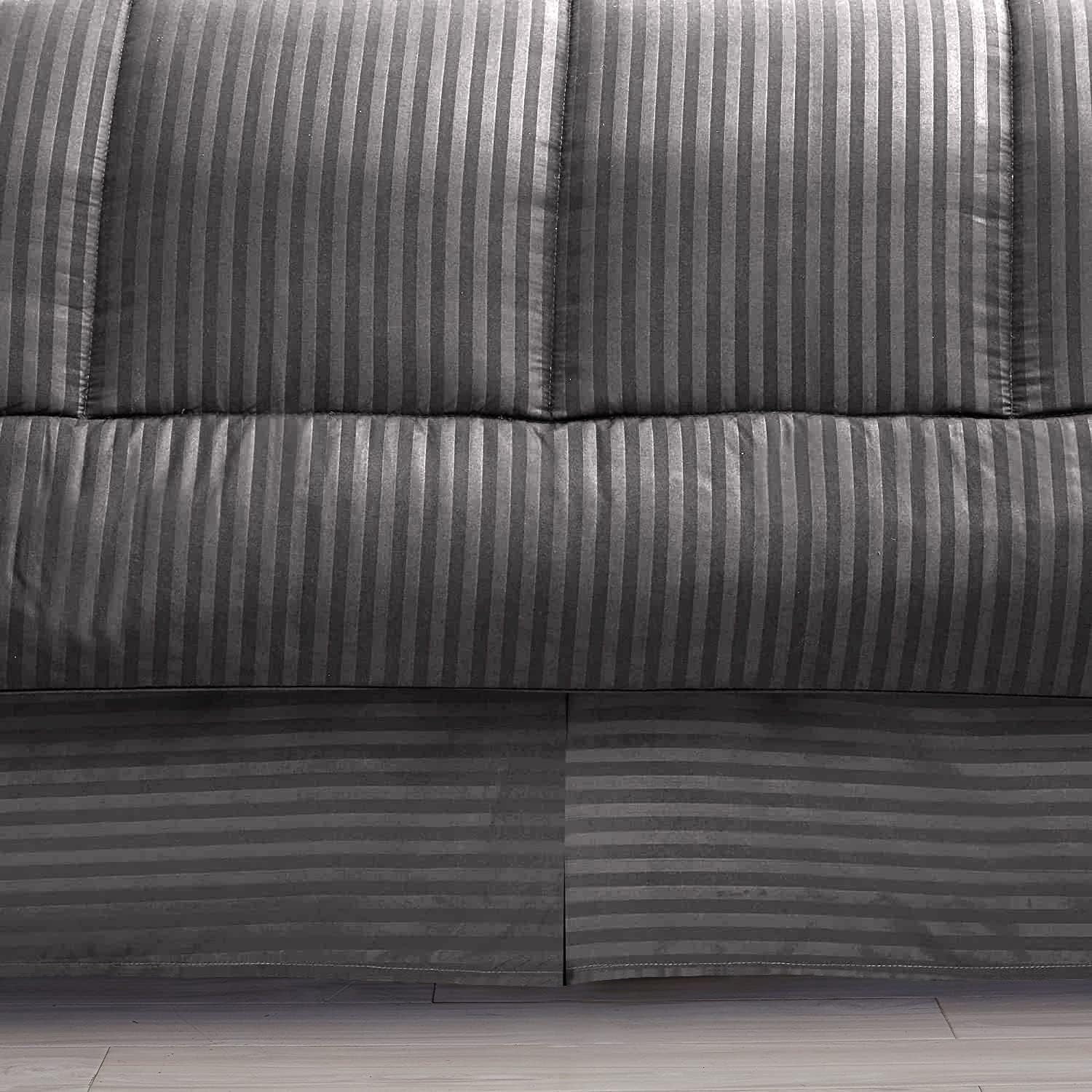 D.N.G. BEDDINGS Full/Queen Size 800 Thread Count, 100% Egyptian Cotton, Dark Grey Premium Hotal Quality, 3 Piece Box Design Striped Comforter Set