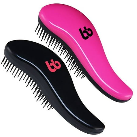 Detangling Hair Brush Set of 2, Best Detangler Comb for Women, Men & Children, Black & Pink, By Beauty (Best Comb For Wet Hair)