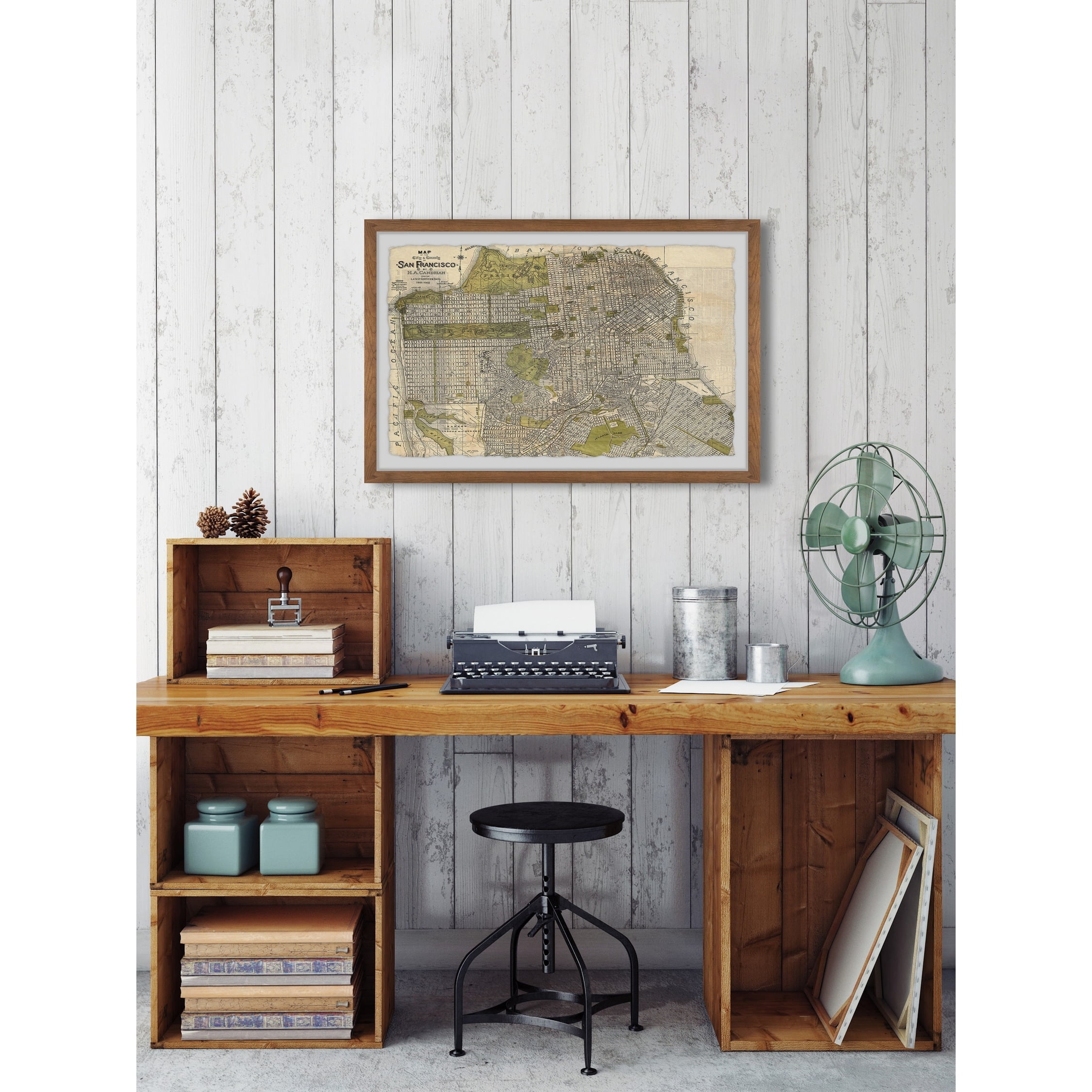 Marmont Hill Vintage San Francisco Map Framed Wall Art, 1.50" x 30.00"