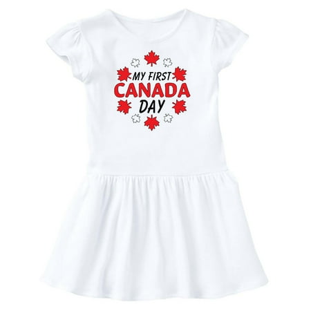 

Inktastic My First Canada Day with Red and White Maple Leaves Gift Toddler Girl Dress
