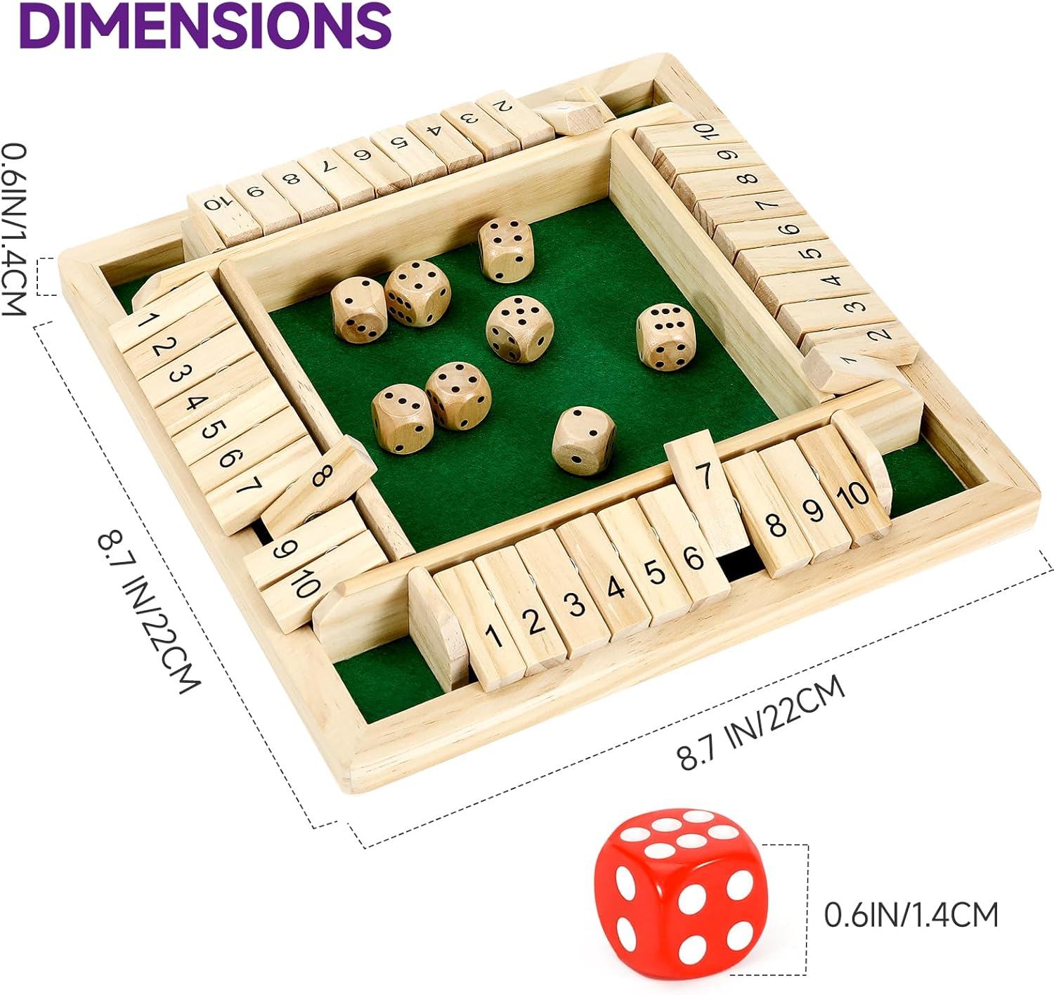 1-4 Jugadores Shut The Box Juego de dados, juego de mesa de madera tradicional para adultos y niños, juego de mesa de estrategia matemática para diversión familiar 3
