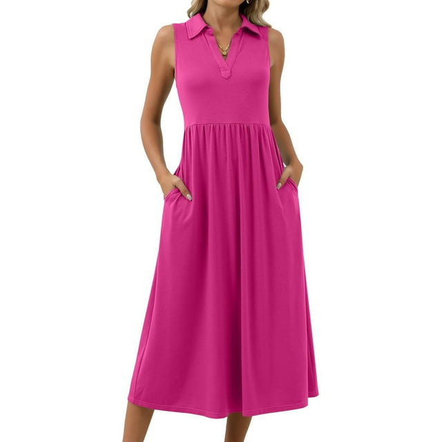 Robes d'Été pour Femmes en Liquidation 2025 BOVXNPU Robes Décontractées pour Femmes Grande Taille, Robe de Plage à Manches Courtes pour Femmes, Robe Longue Unie à Col en V avec Revers