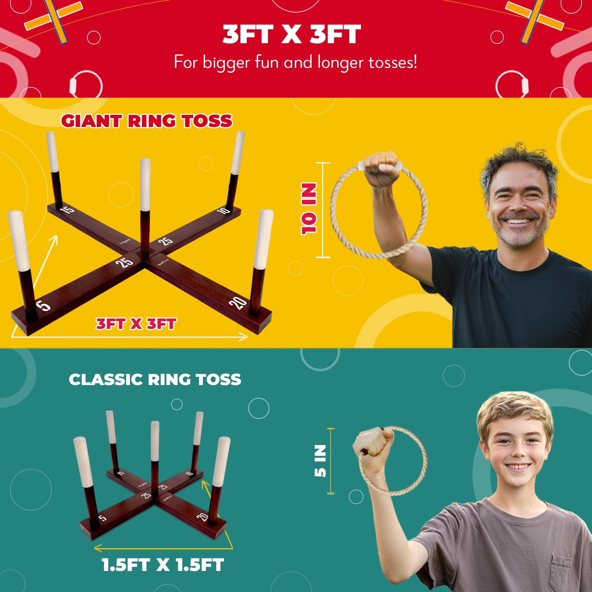 SWOOC Games - XL Ring Toss Game (3ft x 3ft) All Weather - New Zealand Pine - 15+ Games Included - Yard Games for Adults - Kids Outdoor Games for Adults and Family - Backyard Games - Lawn Games Adults