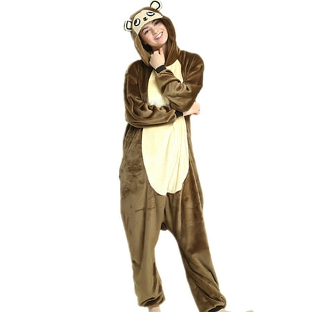 

Tregren Women Men Animal Costume Jumpsuit Long Sleeve Plush Pajamas Button Down Romper Cosplay Outfit