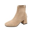 thumbnail image 2 of Minimalist French Style Square Toe Booties Women's Stretch Suede Back Zipper Chunky Block Heel Slim Fit Elegant Short Ankle Boots For Dating And Daily Wear, 2 of 8