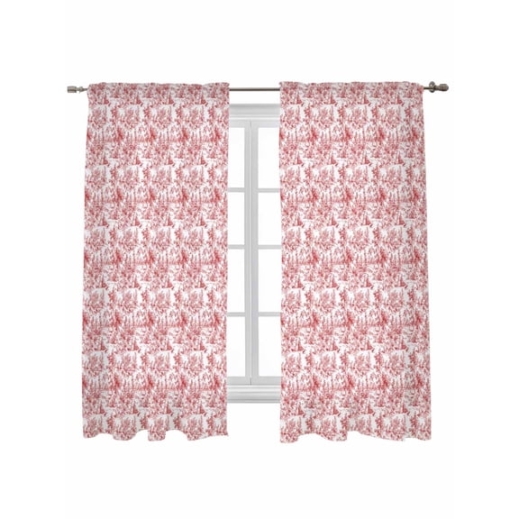 Red Botanical Curtains 63 Inch Length, Sheer Curtains for Bedroom Living Room Window Watercolor Rustic Tree Abstract Rod Pocket Voile Drapes Kitchen Curtains Small Half Window 42"x63" 2 Panels