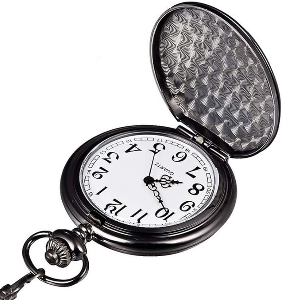 Classic Vintage Stainless Steel Quartz Pocket Watch, Arabic Numerals Scale Mens Womens Pocket Watch with Chain