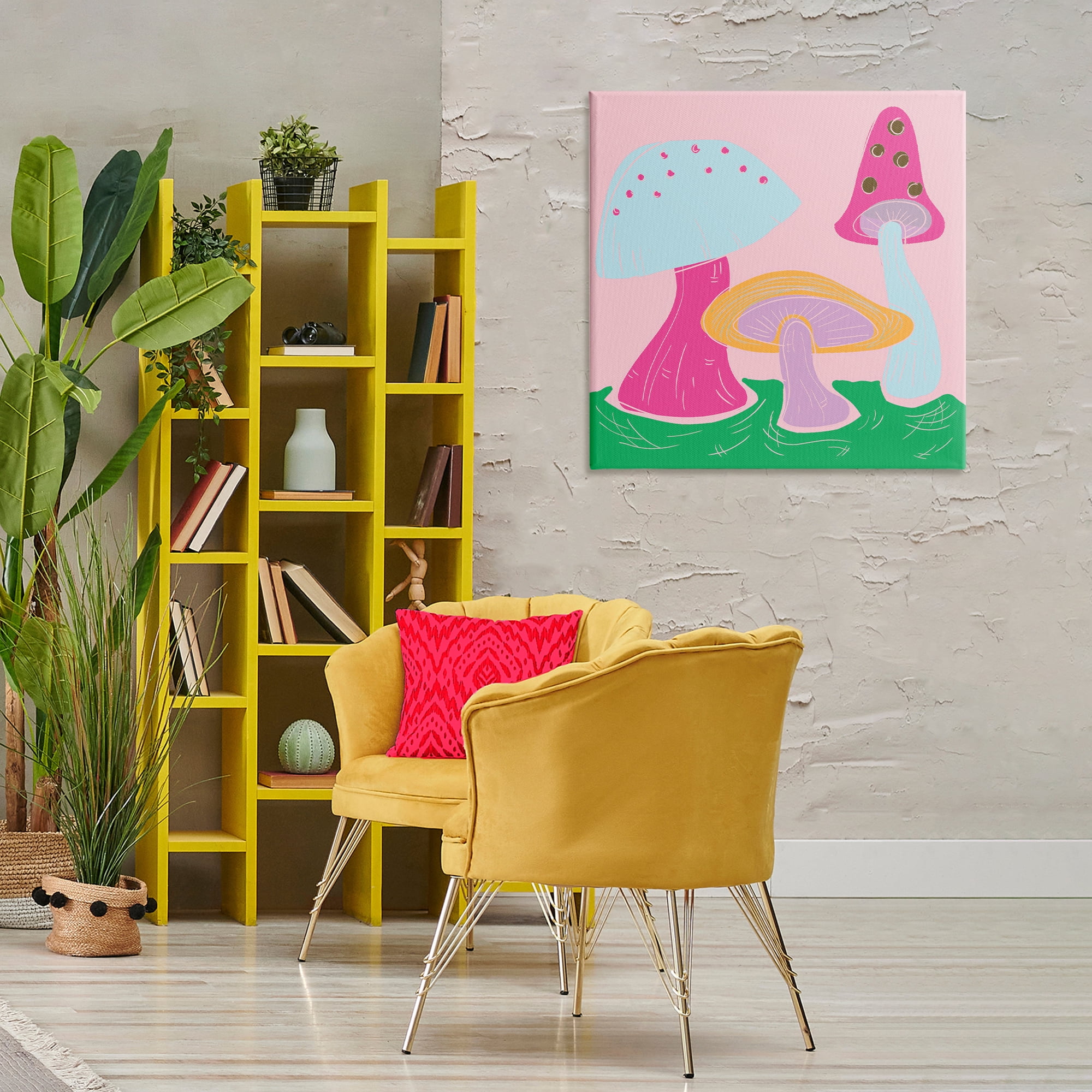 Stupell Industries Groovy Mushrooms Dancing Plants & Flowers Painting Wrapped Canvas Art Print Wall Art, 30 x 30