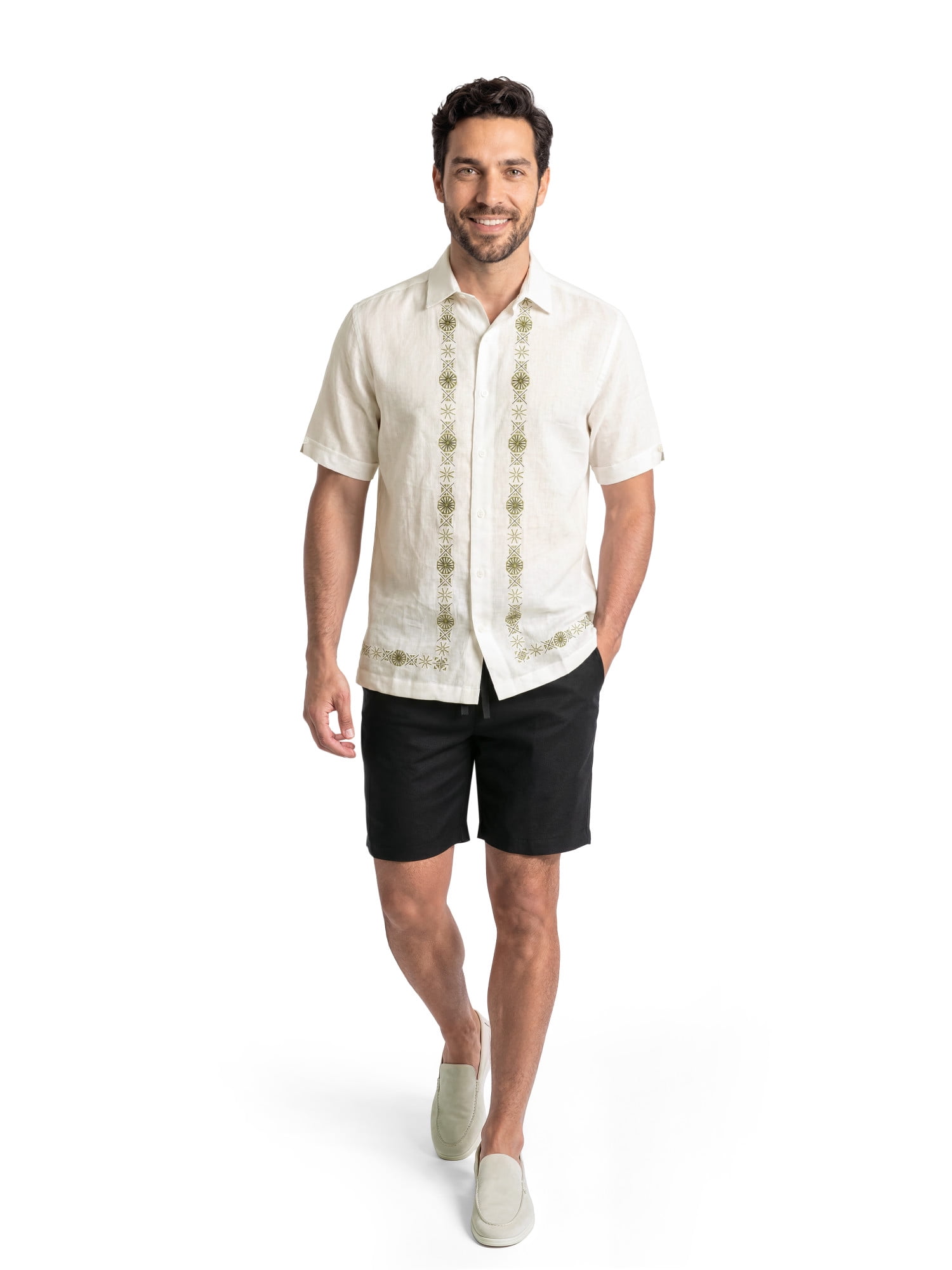 Cafe Luna Men’s and Big Men’s Geometric Panel Print Short Sleeve Button-Down Shirt, S-5XL