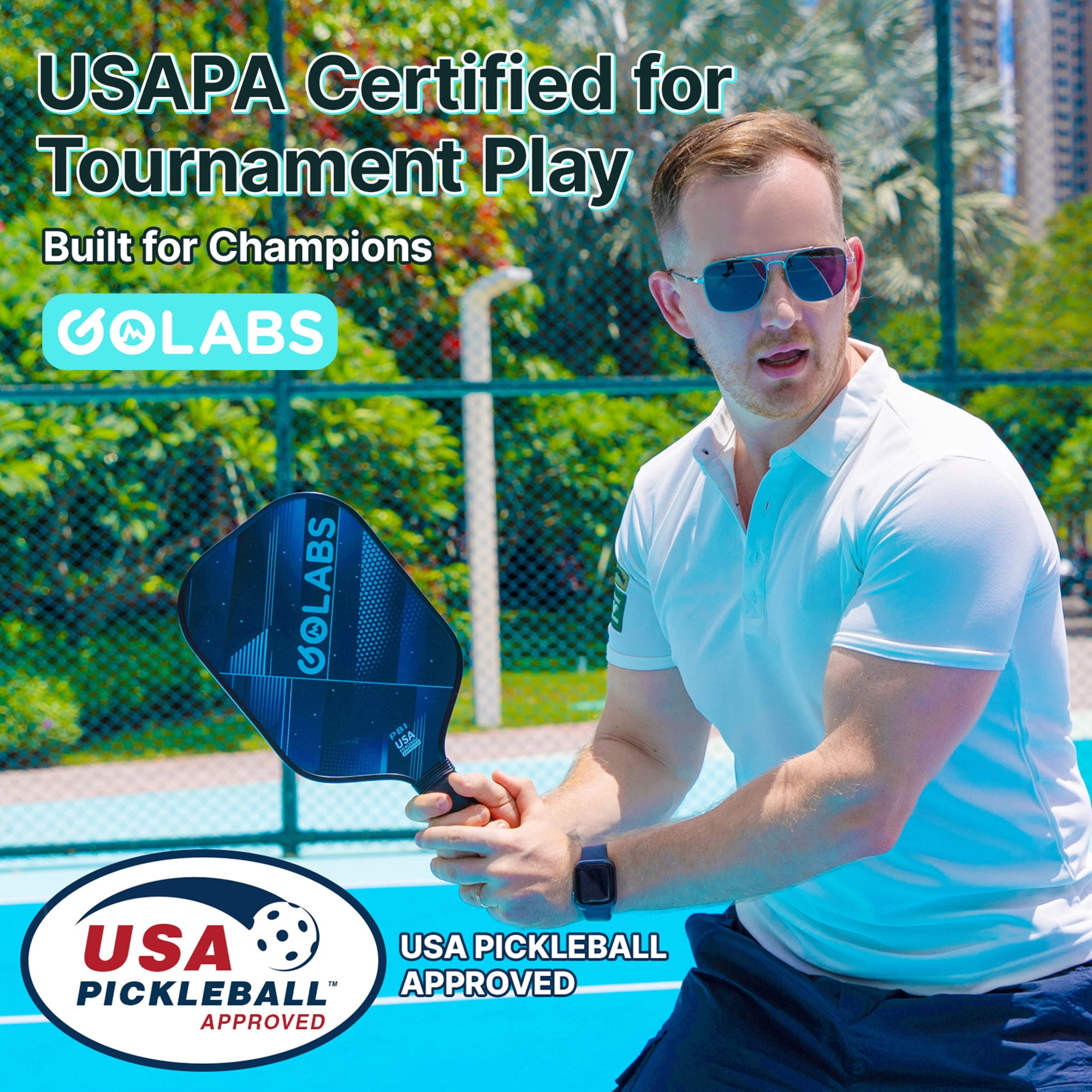 Golabs PB1 Pickleball Paddles Set, Durable Fiberglass Surface Paddles with 4 Balls for All Levels Adult & Beginner, Darkblue