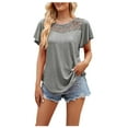 thumbnail image 2 of SELONE Peplum Tops for Women Plus Size Dressy Short Sleeve Tops Blouses Regular Fit T Shirts Pullover Tees Tops Solid T-Shirts Crew Neck Tops Casual Blouses Mesh T Shirts Breathable Pullover Gray XXL, 2 of 7