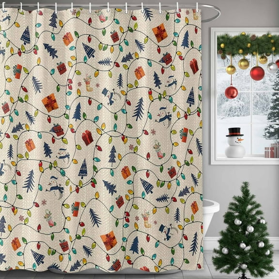 Christmas Snowman Shower Curtains for Bathroom, Gift Xmas Tree Cotton and Linen Waterproof Fabric Shower Curtain for Bathroom Bathtub Decoration, Machine Washable, 54x"78"