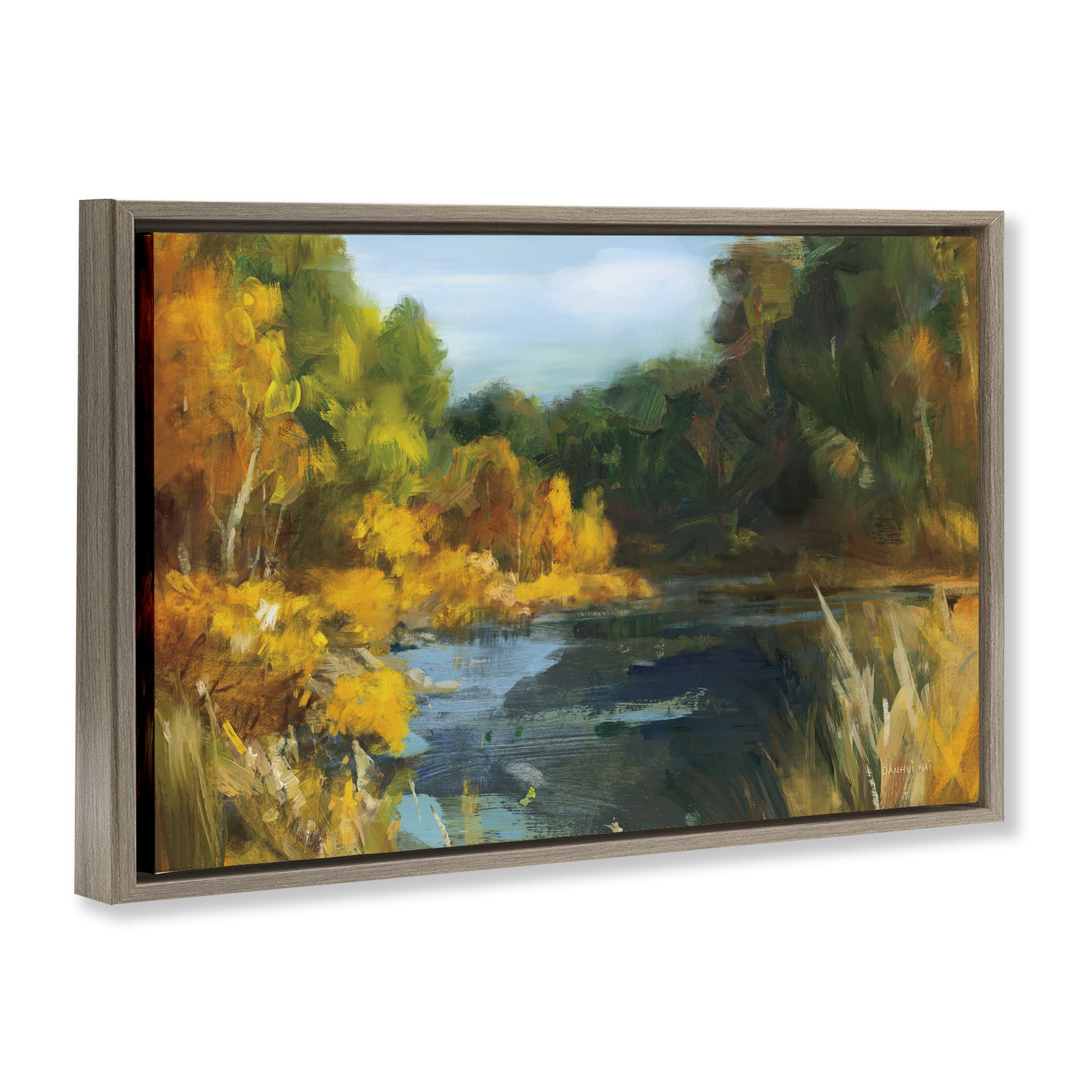 Stupell Industries Autumn River Bend Abstract Brown Framed Floater Canvas Wall Art, design by Danhui Nai