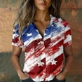 thumbnail image 2 of frariair Independence Day Women's Trendy Bubble Wrinkled Short Sleeve Shirt With Flag Print Design Red, 2 of 5