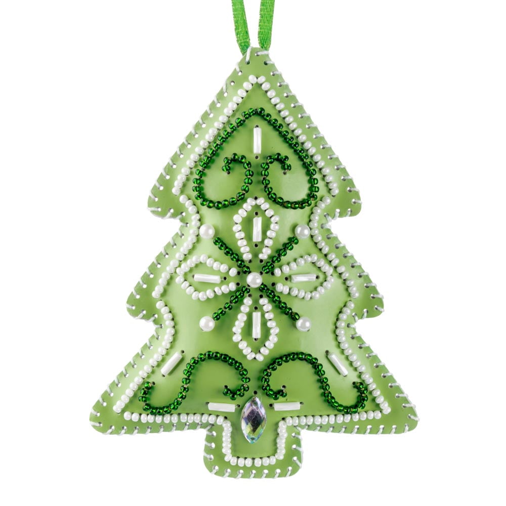 Bead embroidery kit on artificial leather Christmas Tree Ornament FLBB-130
