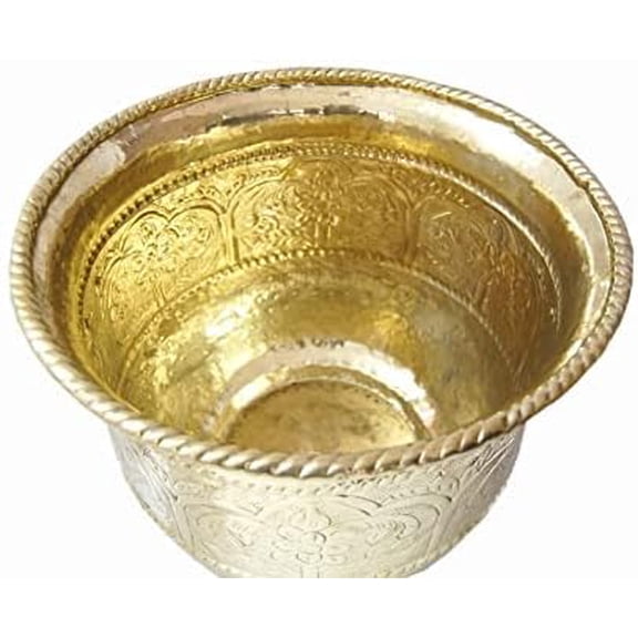 BUYERWELL Handmade Carved Brass Planter (Dia16 Inch X Height 13.5 inch)