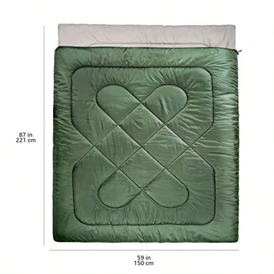 40F Cool Weather TwoPerson Sleeping Bag 87 Inches X 59 Inches Olive Green