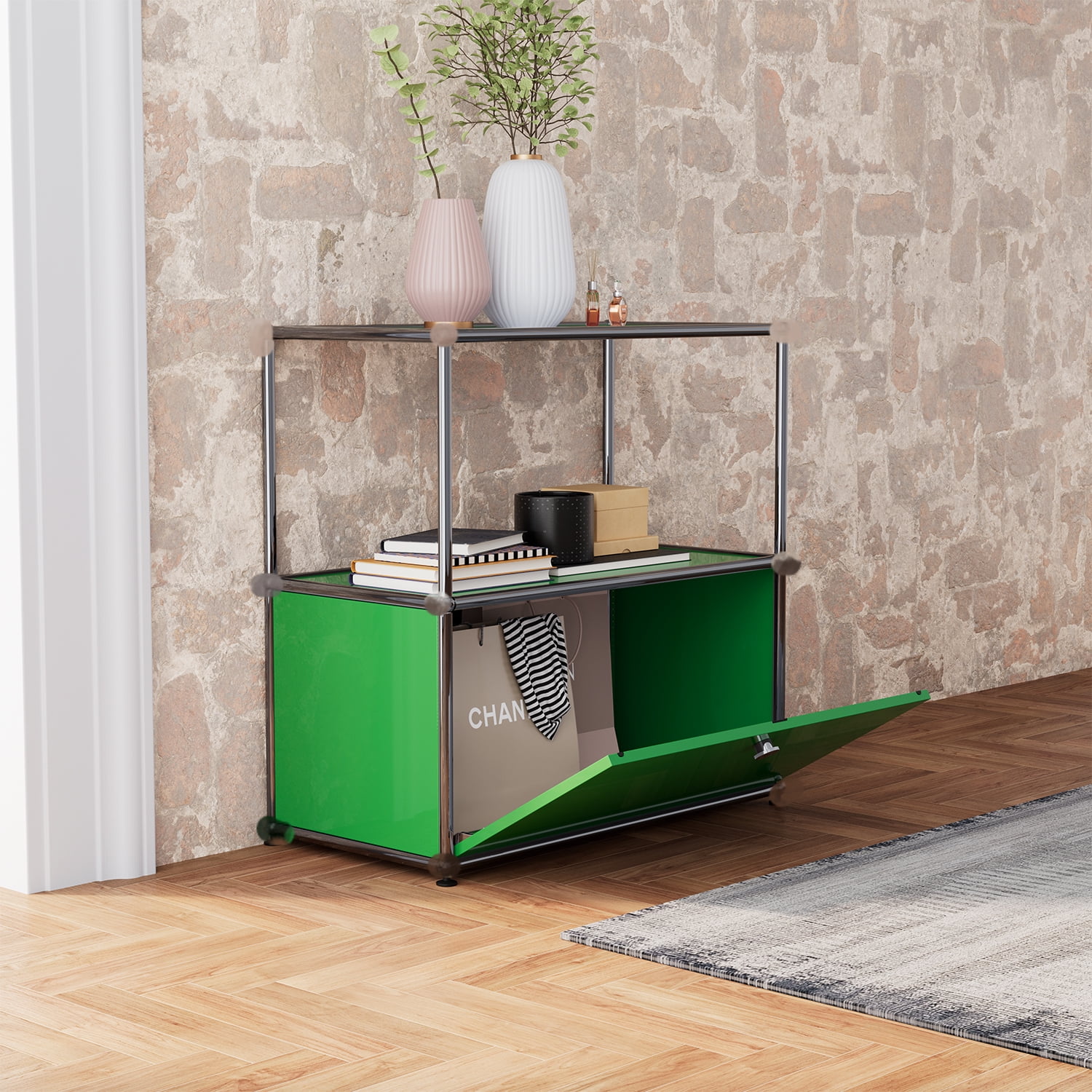 Modern Accent Cabinets with Door and Shelf,Freestanding Metal Storage Cabinet for Living Room,Green