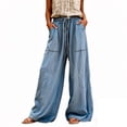 thumbnail image 2 of JUSLIO Womens Pants,Spring Casual Straight Wide Leg Full Length Daily Denim Jeans, 2 of 5