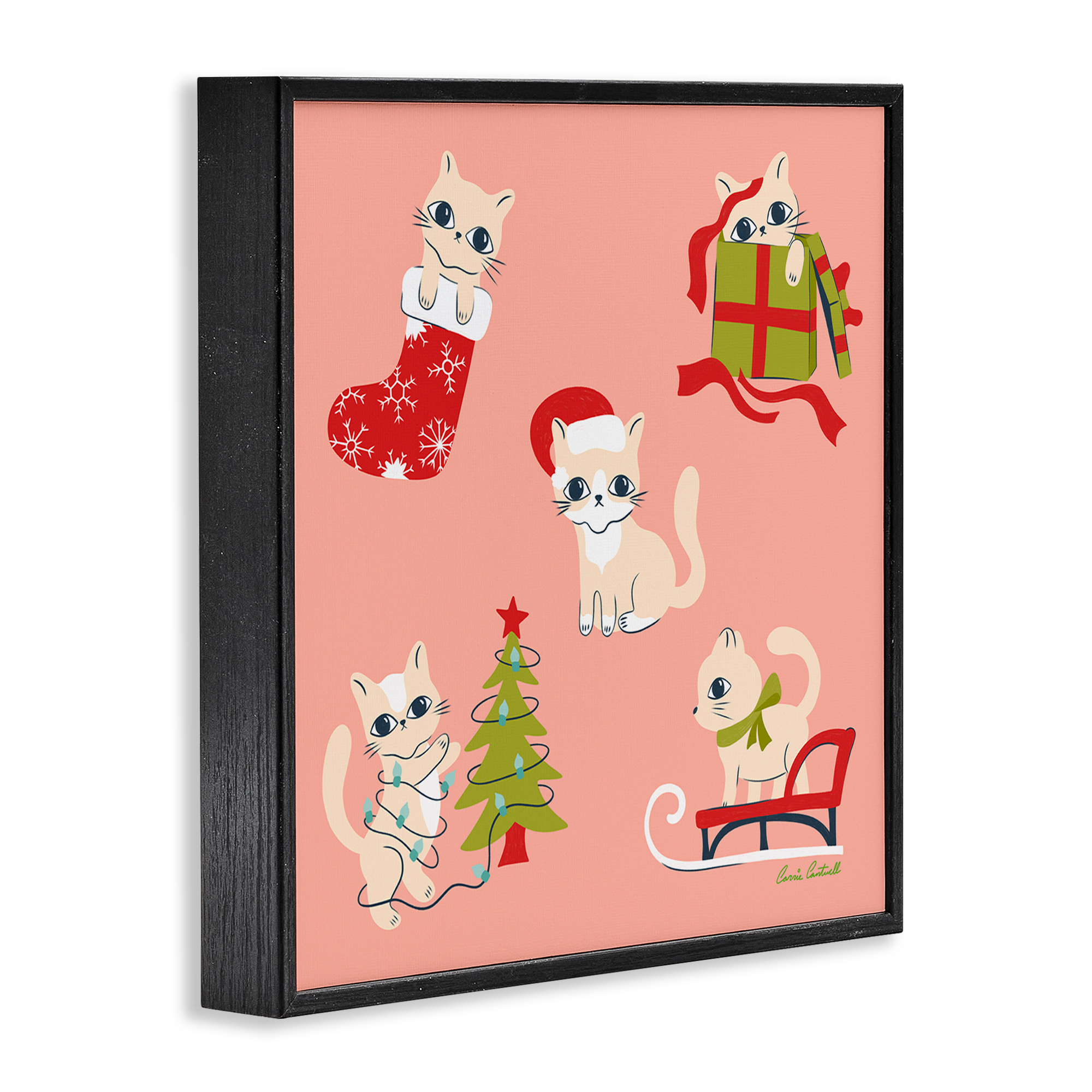Stupell Industries Festive Cats Cute Holidays Holiday Painting Black Framed Art Prints Wall Art, 12 x 12