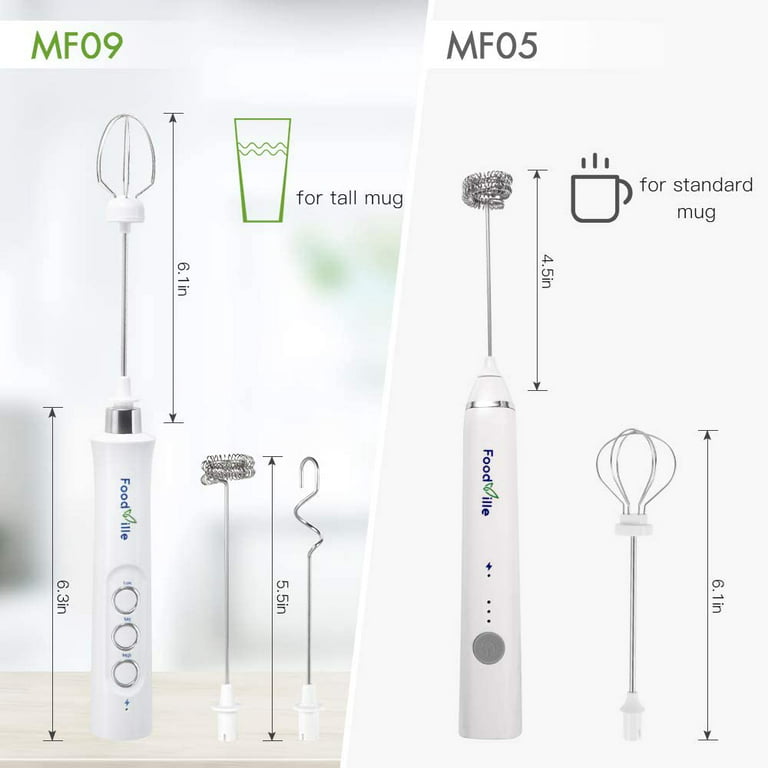 FoodVille MF09 3 in 1 Rechargeable Milk Frother Handheld Foam Maker with  Charging Stand & 3 Stainless Steel Whisks - Yahoo Shopping