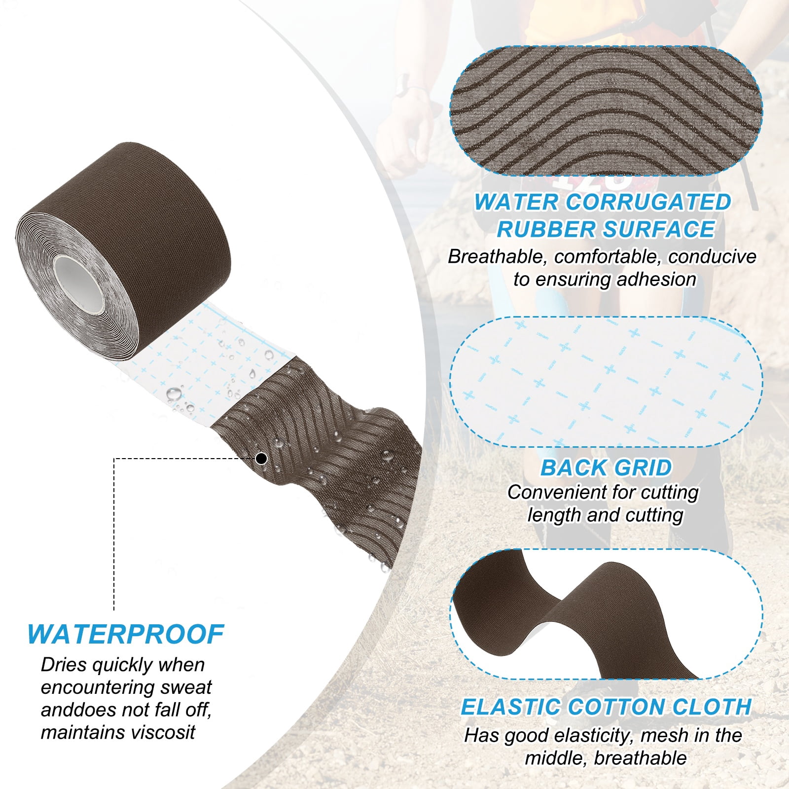 Uxcell Kinesiology Tape, Adhesive Cotton Sport Muscle Support Tapes Waterproof Elastic Tape for Knee Ankle Wrist Shoulder Coffee Color