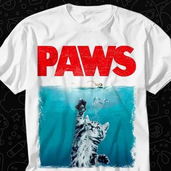 Paws Kitten Jaws Cute Cat Fun T Shirt Gift For Womens Mens Unisex Top Adult Tee Vintage Music Best Movie OZ119