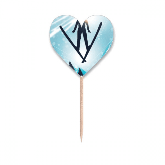Sport d'Hiver Ski Arbre Aquarelle Cure-Dent Drapeaux Coeur Lable Cupcake Pics