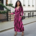 thumbnail image 4 of FKELYI Pink Zebra Print Women's Fall Long Sleeve Dress Casual Maxi Dress with Pocket Flowy Tiered Waist Long Dresses for Spring Winter, L, 4 of 6